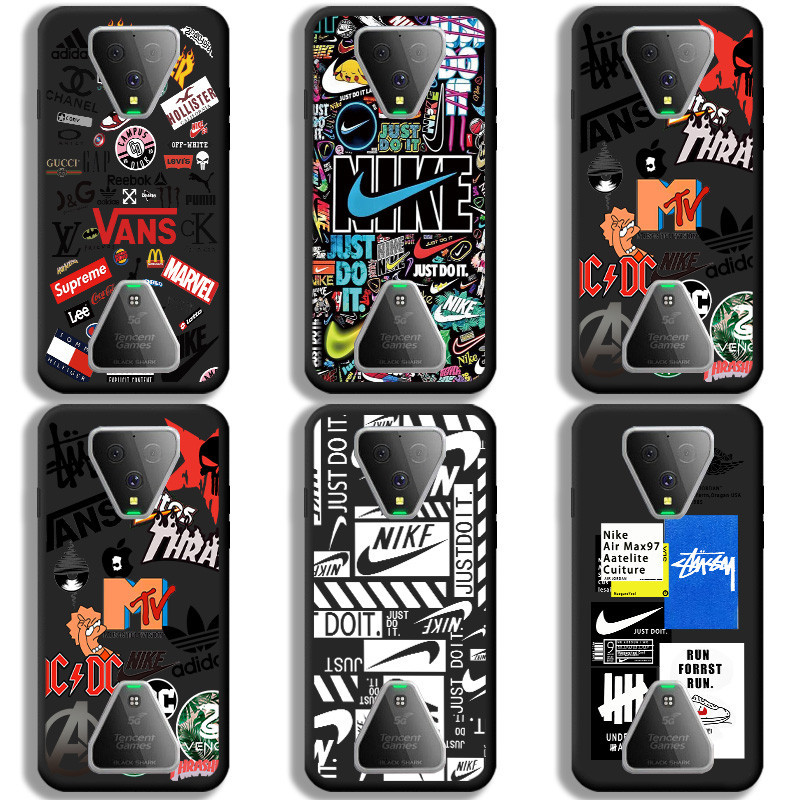 XIAOMI 手機殼小米黑鯊 2 3 Pro 手機殼時尚創意品牌和標籤直邊防震軟矽膠套