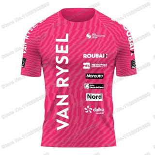 2024 Van Rysel Roubaix Lille Métropole T 恤粉色騎行服休閒戶外技術襯衫訓練跑步