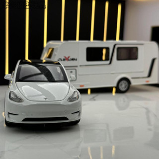 【華興模型玩具】 特斯拉模型 1:32 合金車 model y 拖掛車 休旅車模型 聯結車 露營車 聲光玩具車 桌面擺