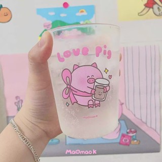 玻璃杯卡通粉色水杯女簡約透明可愛咖啡杯
