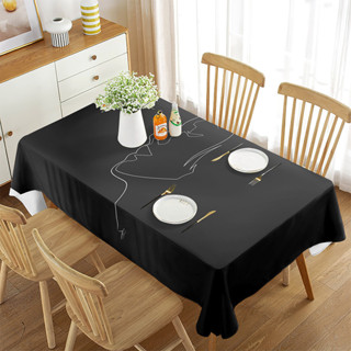 黑白桌布線條素描人臉輪廓矩形桌布簡約風格餐廳廚房