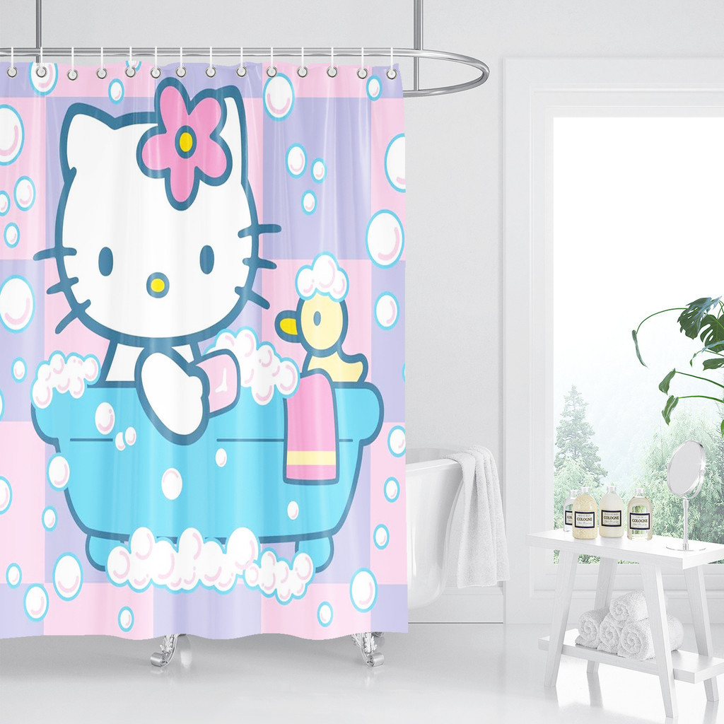 Hello Kitty 塗鴉浴室浴簾淋浴套裝裝飾白色窗簾屏幕可愛
