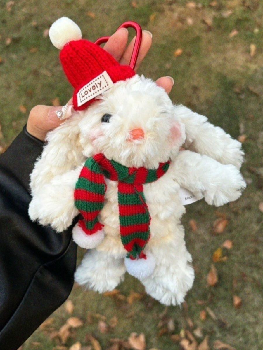 可愛垂耳兔吊飾毛絨腮紅兔子玩偶圍巾公仔鑰匙扣包包掛飾朋友禮物