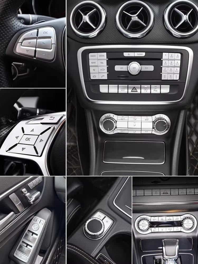 汽車貼紙  賓士GLA200 CLA220 A180 B200 改裝內飾中控車門升窗多媒體按鍵貼