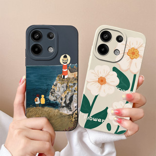REDMI XIAOMI 小米紅米 Note 13 Pro 4G 燈塔漂亮花朵方形液體防震防摔手機殼 RedmiNote