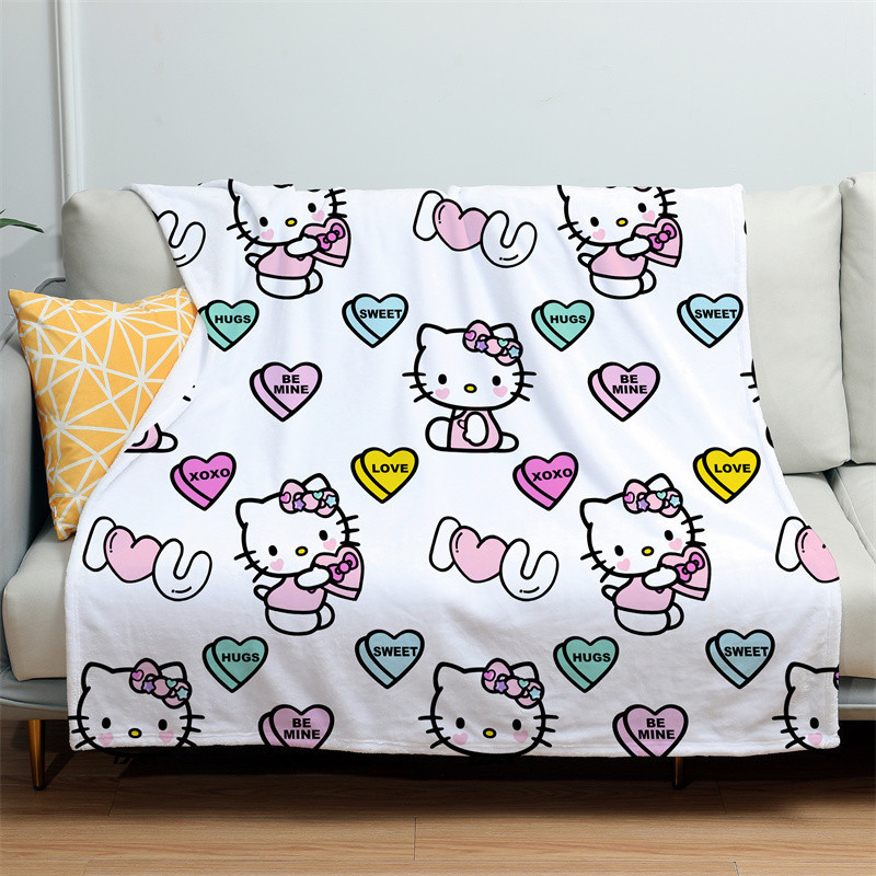 Kawaii Hello Kitty 動漫毯子,KT 貓,心形圖案,睡披肩,柔軟溫暖的沙發套,被子裝飾,