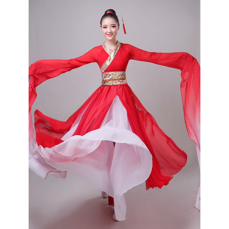 水袖舞蹈服驚鴻舞中國風甩袖服裝女飄逸紅昭願漢服古典舞表演服