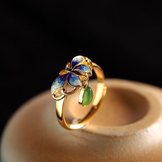 《雲舞》銀飾品和田碧女款民族風景泰藍優雅輕奢戒指