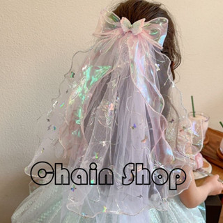【ChainBaby】兒童公主裙頭紗女童超仙蝴蝶結發卡寶寶生日皇冠髮夾婚紗花童頭飾