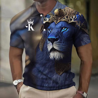 最新夏季全昇華男裝 3d 印花動物獅子 Polo 衫男士休閒寬鬆超大上衣翻領鈕扣 Polo T 恤