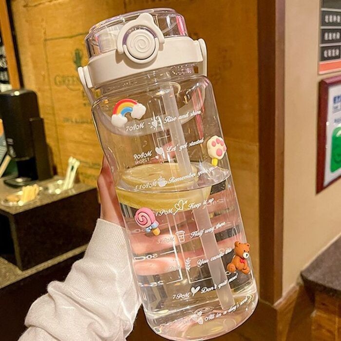 [P&amp;W] 夏季大容量運動透明水壺戶外高顏值便攜水杯帶吸管的塑膠杯雙飲杯