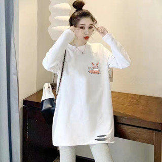 T恤韓版時尚港風寬鬆網紅上衣中長款秋季白色長袖打底ins女裝學生