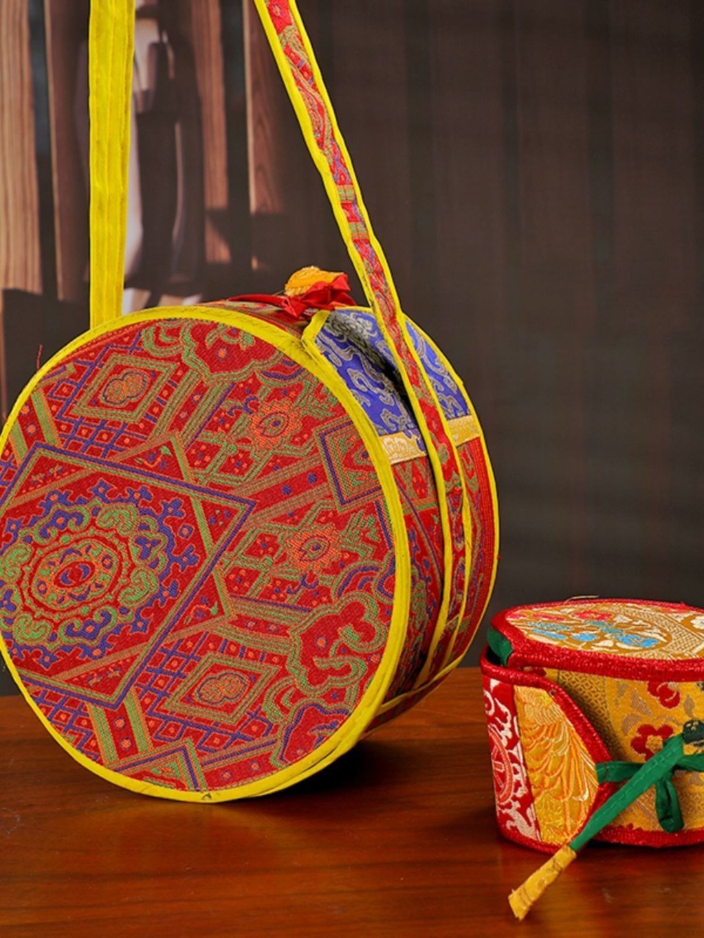 ♞尼泊爾藏傳密宗手鼓嘎巴拉法鼓帶 鼓槌 法器佛具鼓飾配件鼓球袋子 結緣免運

