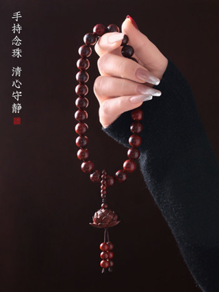 【傳承世家】 男女手持佛珠情侶手串天然高密印度小葉紫檀蓮花文玩手捻盤玩多圈