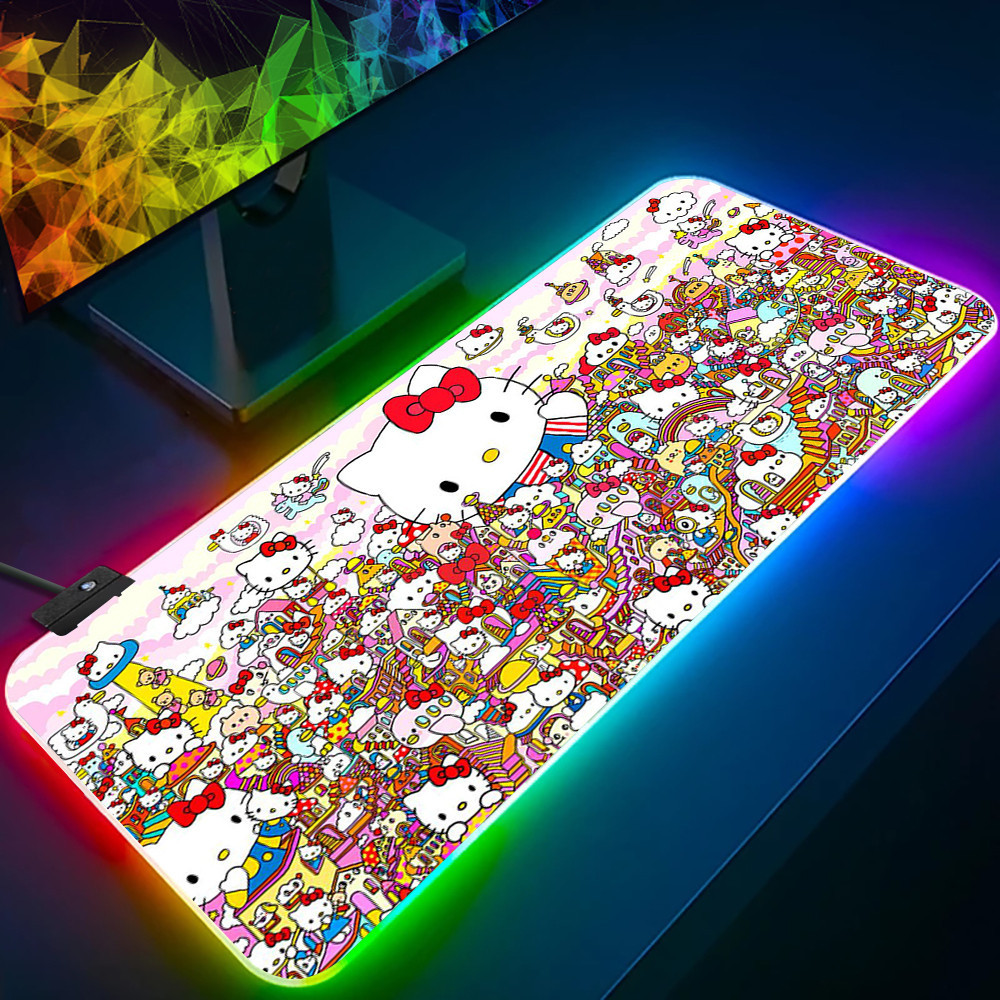 可愛的卡哇伊 Hello Kitty RGB Pc 遊戲鍵盤鼠標墊鼠標墊 LED 發光鼠標墊橡膠遊戲電腦鼠標墊