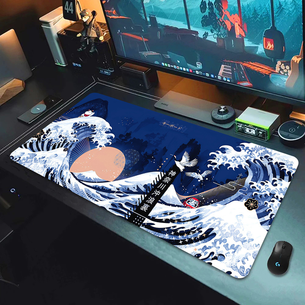 大型遊戲玩家日式鼠標墊 900x400 鼠標墊速度海浪桌墊電腦鍵盤防滑鼠標墊