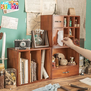 桌面收納盒辦公室書桌抽屜置物架復古木製文具手賬印章櫃分隔書架