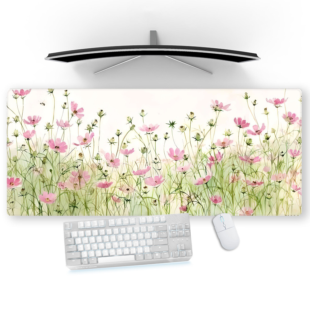 鼠標墊花卉綠色辦公墊紫白鼠標地毯花卉印花墊辦公桌配件植物鼠標墊