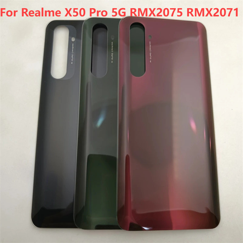 適用於 Realme X50 Pro 5G RMX2075 RMX2071 玻璃電池蓋後門外殼後殼帶 + 不干膠貼紙