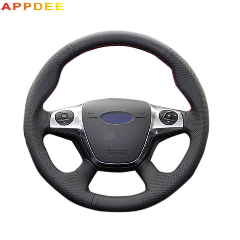 Appdee 黑色人造皮革汽車方向盤套適用於福特福克斯 3 2012-2014 KUGA Escape 2013-201