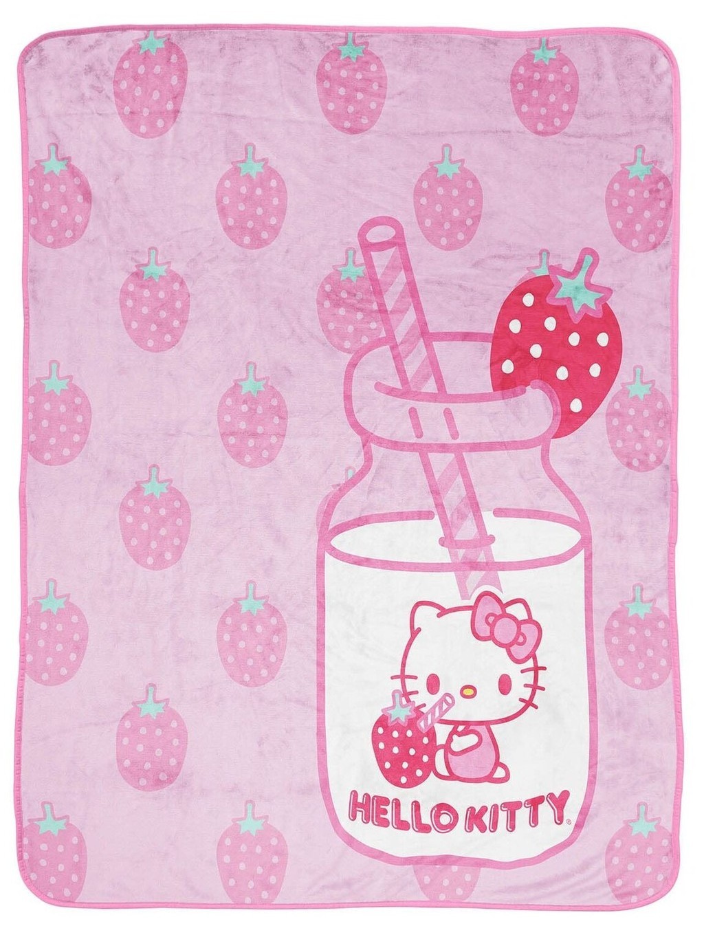 Hello Kitty 草莓牛奶毯子 - 測量兒童床上用品功能 Kitty 白色 - 防褪色