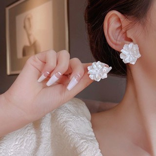 白色花朵耳環女 時尚甜美百搭耳飾