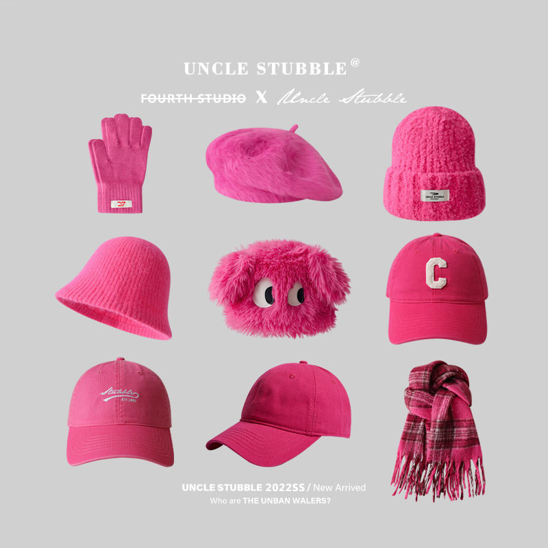 ♞,♘,♙玫紅色帽子韓國東大門粉紅色棒球帽女生女孩圍巾手套針織帽貝雷帽潮