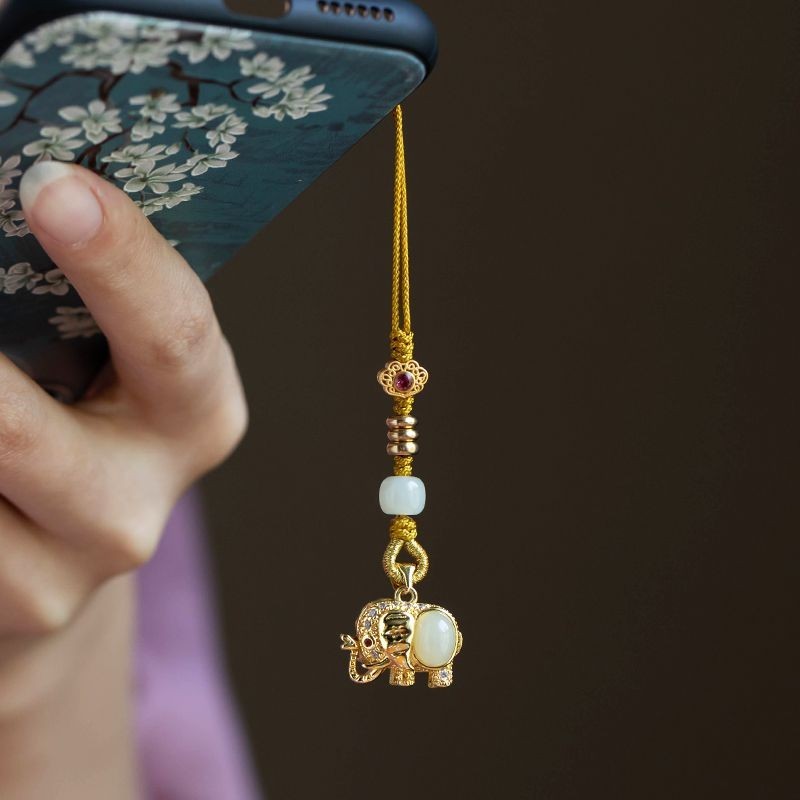 新品熱賣  手機鏈 吉祥小象手機吊飾  玉石手機鏈 掛繩 如意掛飾 精緻手機鏈