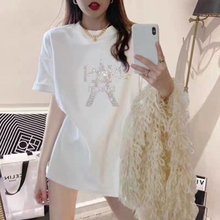 100%純棉重工燙鑽短袖t恤女2024夏季新款甜美洋氣下衣失蹤上衣ins （fashion wardrobe）