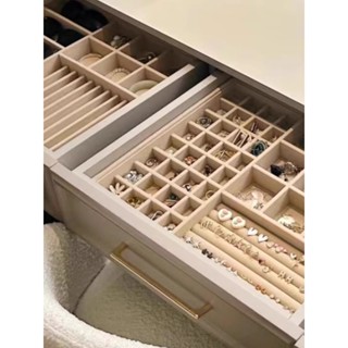 訂製商品 定製絨布抽屜首飾收納盒盤梳妝臺飾品項鍊戒指展示內隔層託盤實木