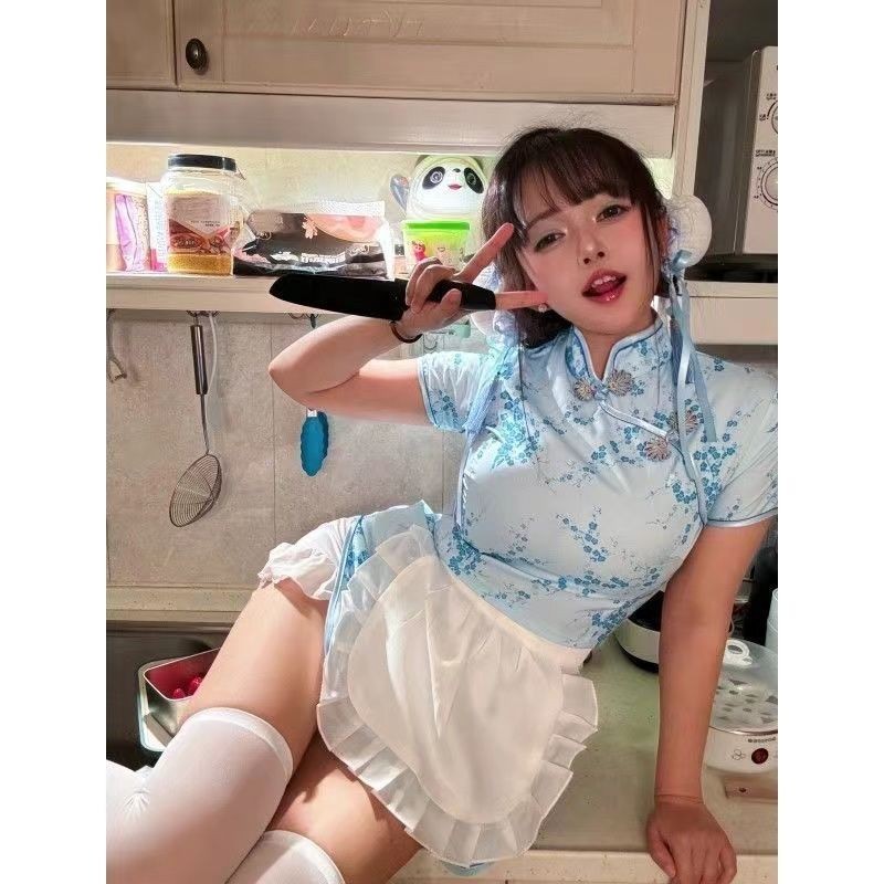 夏季中華小廚娘蘿莉塔日系Lolita女僕圍裙 服 新中式旗袍洋裝 套裝