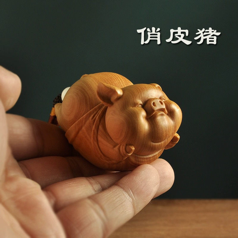 黃楊木雕刻豬把件 生肖歡樂豬把件 工藝品 送禮品實木飾品 豬把玩件  茶寵 手把件