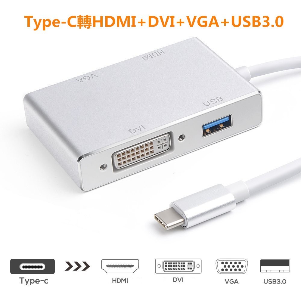 ♞,♘USB-C 轉 HDMI DVI VGA 多埠 高清視訊轉接器 USB 3.0 集線器 Type-C 同屏器