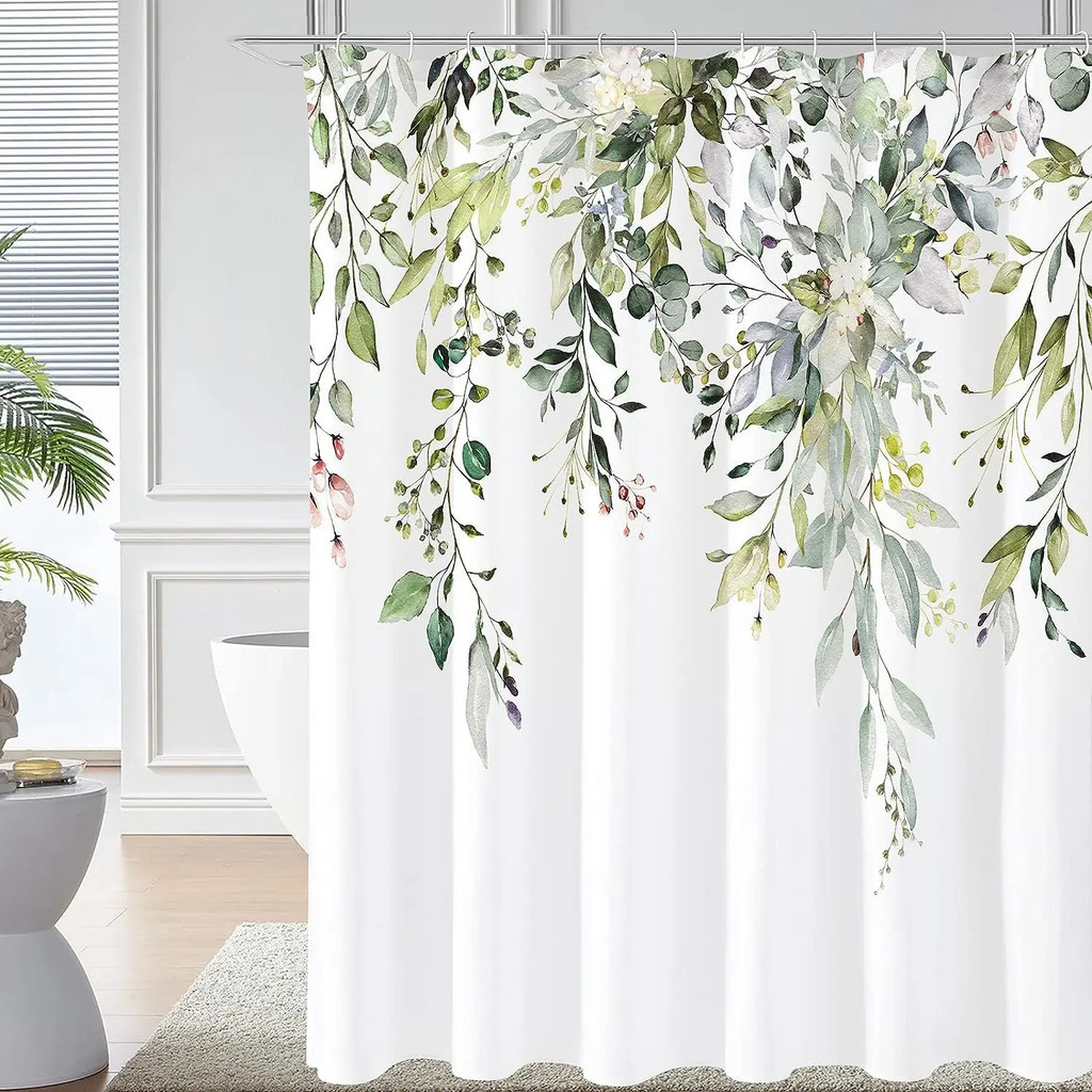 浴室花卉浴簾,復古花卉農舍花卉植物蝴蝶動物波西米亞風格,帶掛鉤的浴缸浴簾。