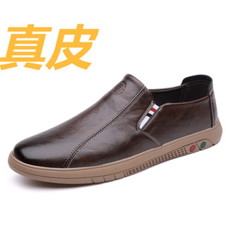 男鞋真皮 懶人鞋 無鞋帶 一腳蹬真皮皮鞋男 休閒鞋真皮皮鞋男 休閒鞋皮鞋 新款四季休閒皮鞋