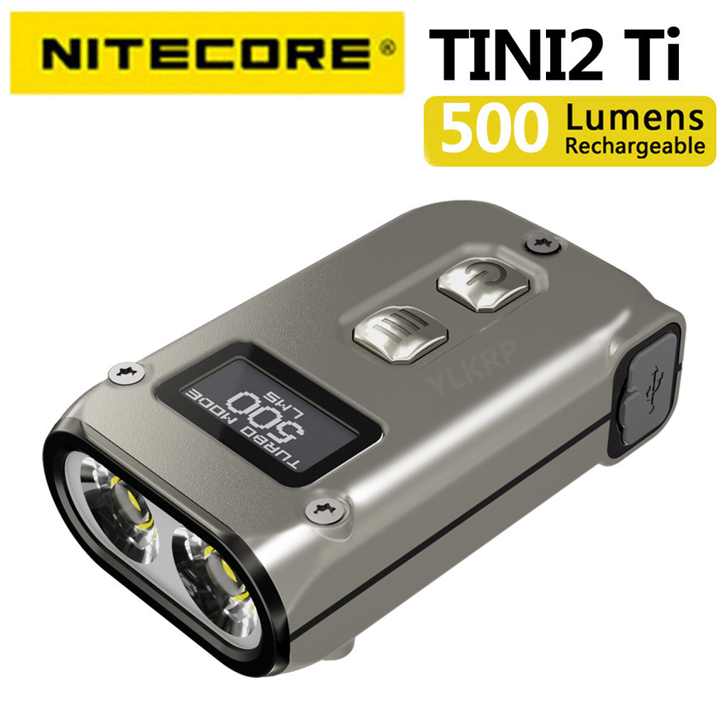 Nitecore TINI2 Ti 500 流明鈦智能雙核鑰匙燈,使用 Type-C USB 充電。