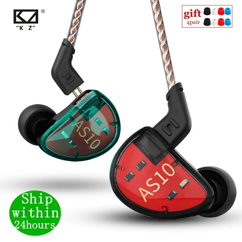 ♞,♘,♙Kz AS10耳機5平衡電樞驅動入耳式耳機HIFI低音監聽音樂耳機通用ZS10 ZST BA10 ES4 AS