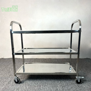 【現貨免運】 加厚不銹鋼餐車商用雙層三層餐廳擺攤送餐車移動推車傳菜車收碗車