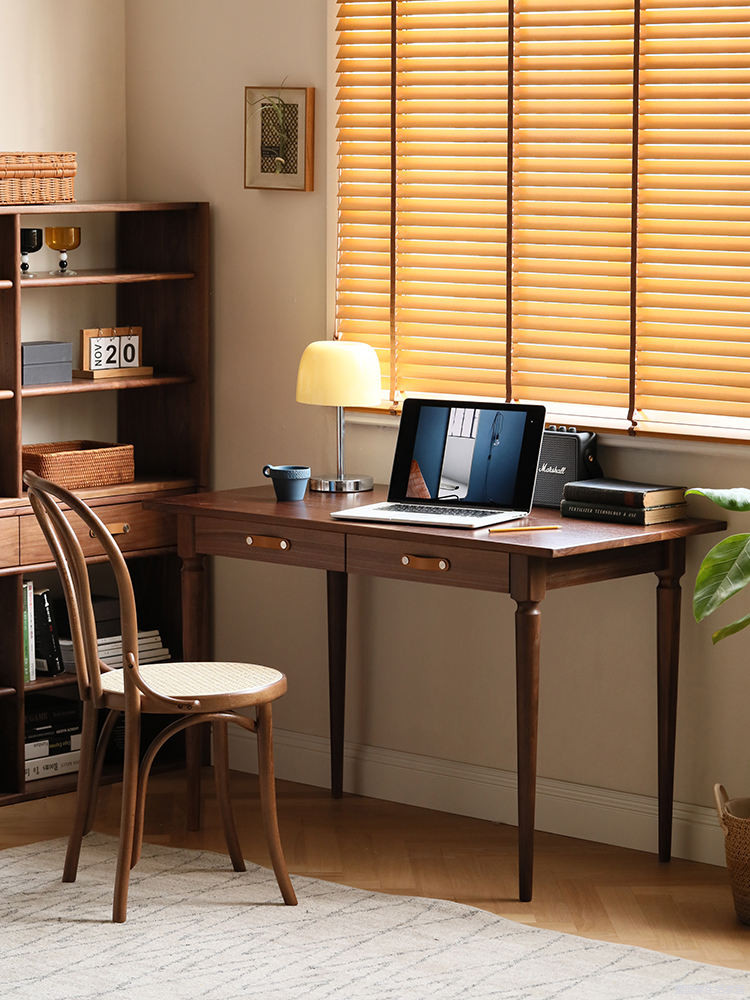 &lt;免運費&gt;北歐黑胡桃木全實木書桌簡約書房電腦桌家用小戶型客廳辦公桌