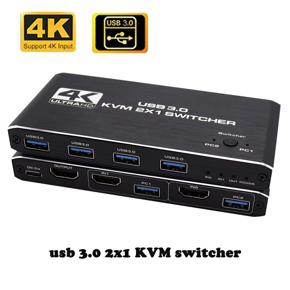 ♞4k USB KVM 切換器 USB 3.0 切換器 HDMI 兼容 KVM 切換器 2 進 1 出 2 PC 共享鍵