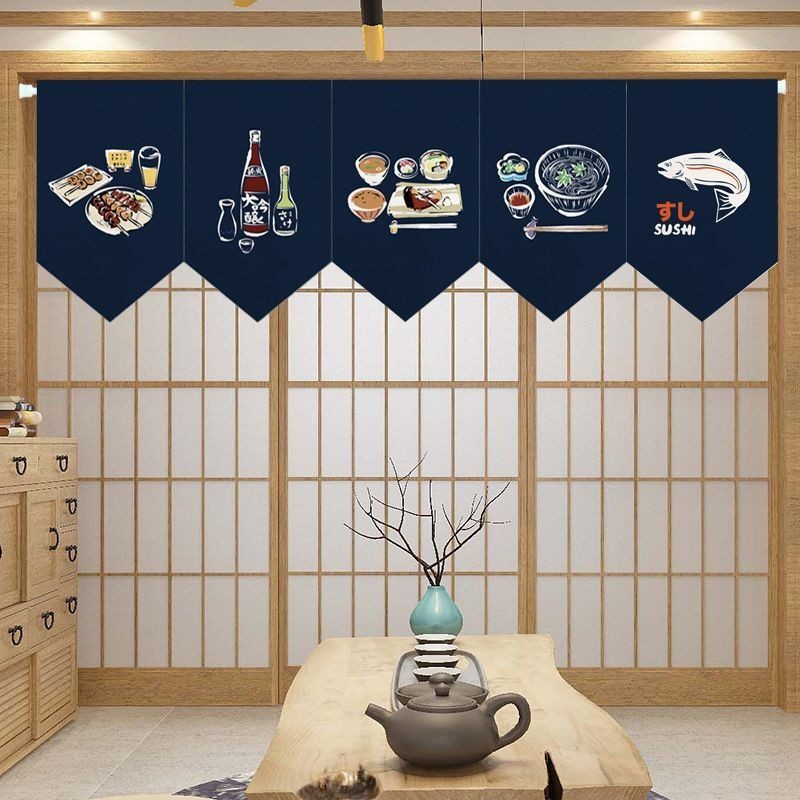 日式料理店三角旗短簾櫃檯裝飾小弔旗廚房門窗遮擋簾隔斷布簾