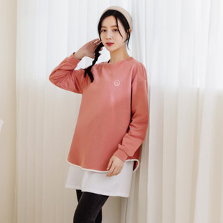 OB嚴選 假兩件笑臉刺繡長版哺乳上衣 《MA0660》