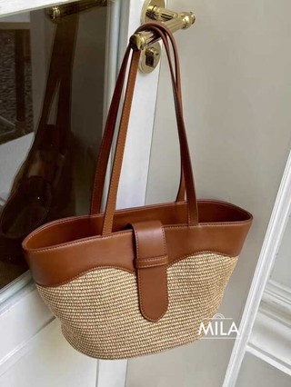 Mila [24h出貨] 女托特包 草編托特包女大容量子母包包2024夏季新款包休閒女包斜背包手提包