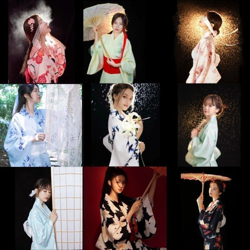 新品 速發  神明少女和服套裝日式拍照服裝女日系寫真衣服 改良櫻花和服浴袍