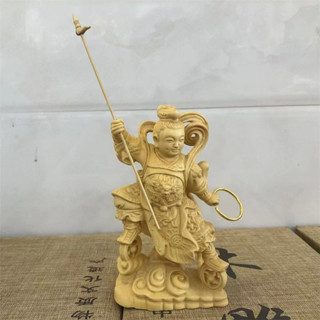 ♞,♘,♙黃楊木雕刻哪吒三太子中壇元帥實木高檔擺件神像工藝品車用禮盒裝