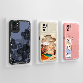 REDMI XIAOMI 小米紅米 Note 10 10S 10T 5G 4G 手機殼可愛花朵方形液體矽膠保護後蓋 Re