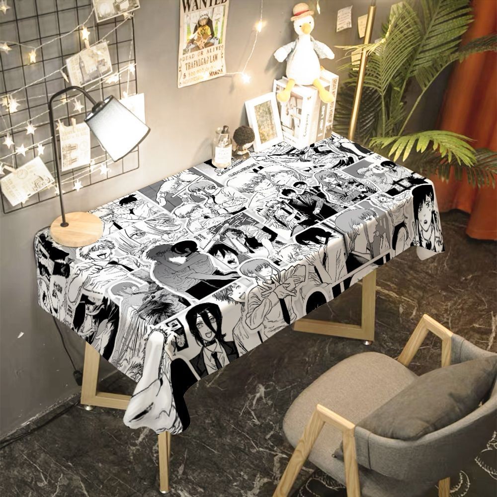 黑白漫畫桌布電鋸人進擊的巨人周邊宿舍桌面布出租屋桌子裝飾布