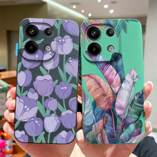 REDMI XIAOMI 適用於小米紅米 note 13 pro 4G poco m6 pro 4G 手機殼紫花藍蝴蝶方