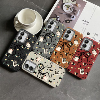 XIAOMI 可愛貓咪黑色蝴蝶結花朵膚感手機殼適用於小米 Redmi 9 9A 9I 9T 9C 10A 10C 11A