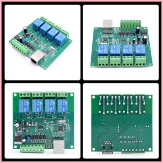 ♞DC12V-24V 4路網路繼電器模組支援UDP模式TCP客戶端模式TCP